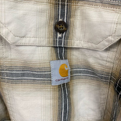 Carhartt　カーハート　半袖ボタンダウンシャツ　ボックスシャツ　ダブルポケット　チェック柄　アイボリー　XLサイズ
