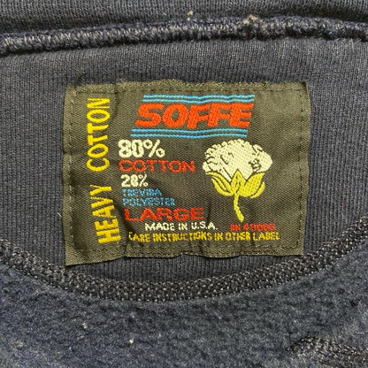 古着 used　SOFFE　ソフィー　長袖カレッジワンポイントロゴ刺繡スウェット　トレーナー　USA製　ネイビー　Lサイズ