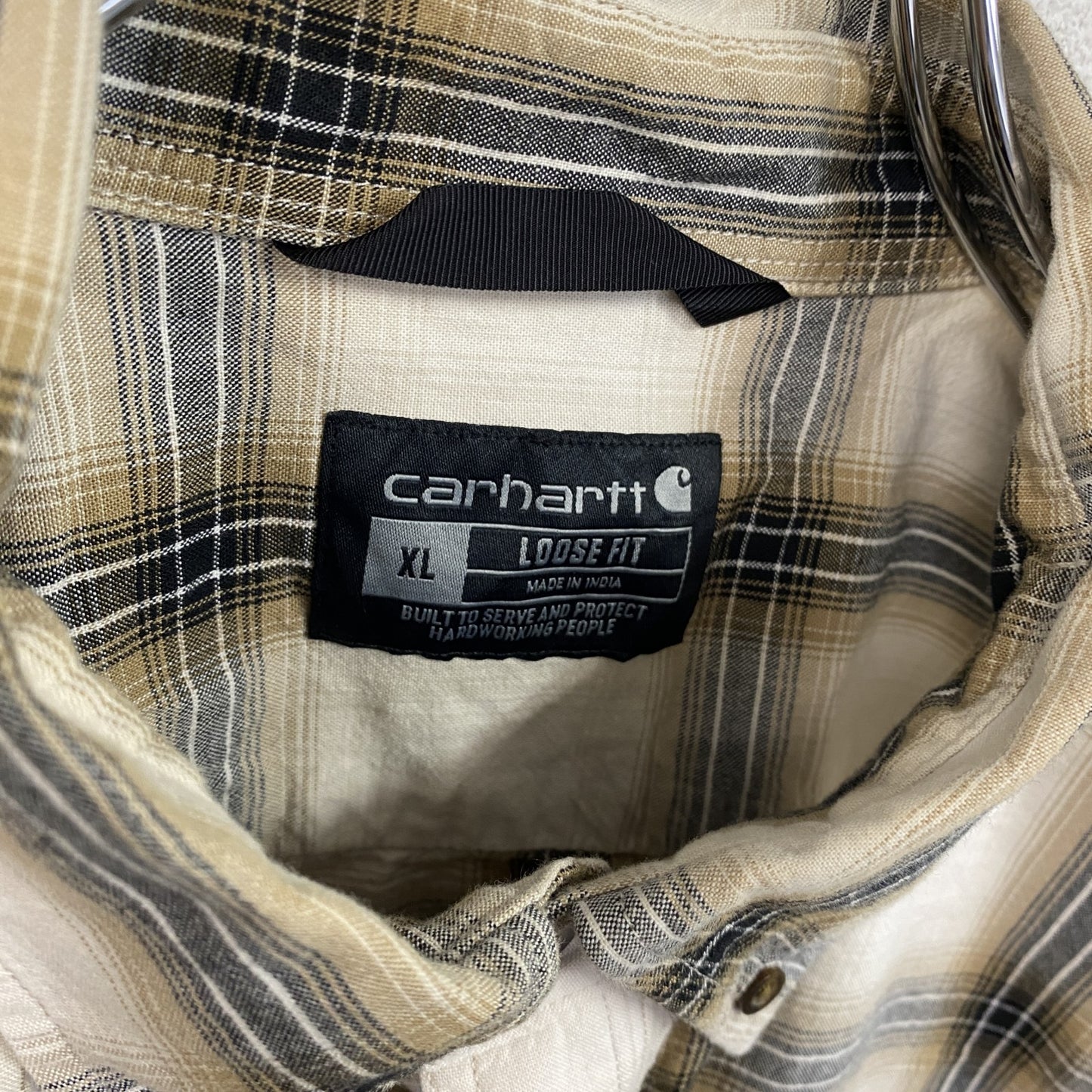 Carhartt　カーハート　半袖ボタンダウンシャツ　ボックスシャツ　ダブルポケット　チェック柄　アイボリー　XLサイズ