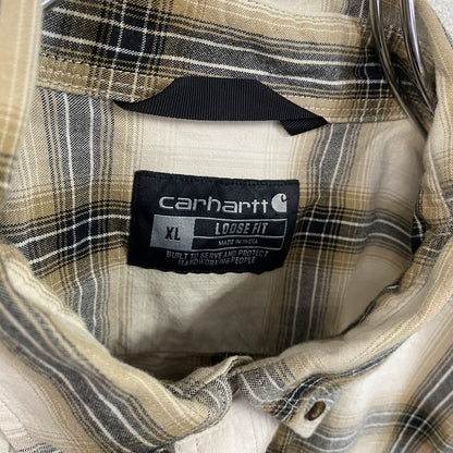 Carhartt　カーハート　半袖ボタンダウンシャツ　ボックスシャツ　ダブルポケット　チェック柄　アイボリー　XLサイズ