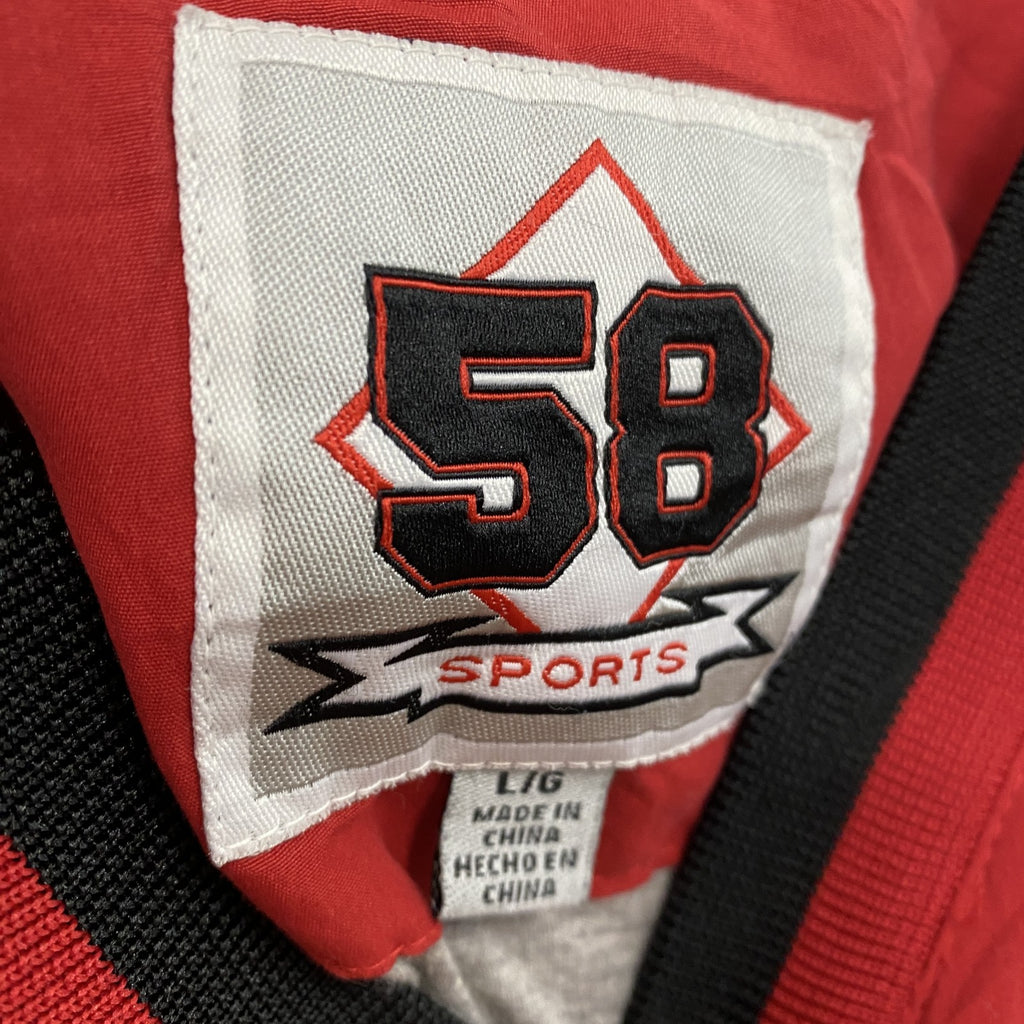 58 SPORTS　ナイロンプルオーバージャケット　アーチプリント　ポケット付き　刺繍ロゴ　デカロゴ　赤　レッド　Lサイズ　古着