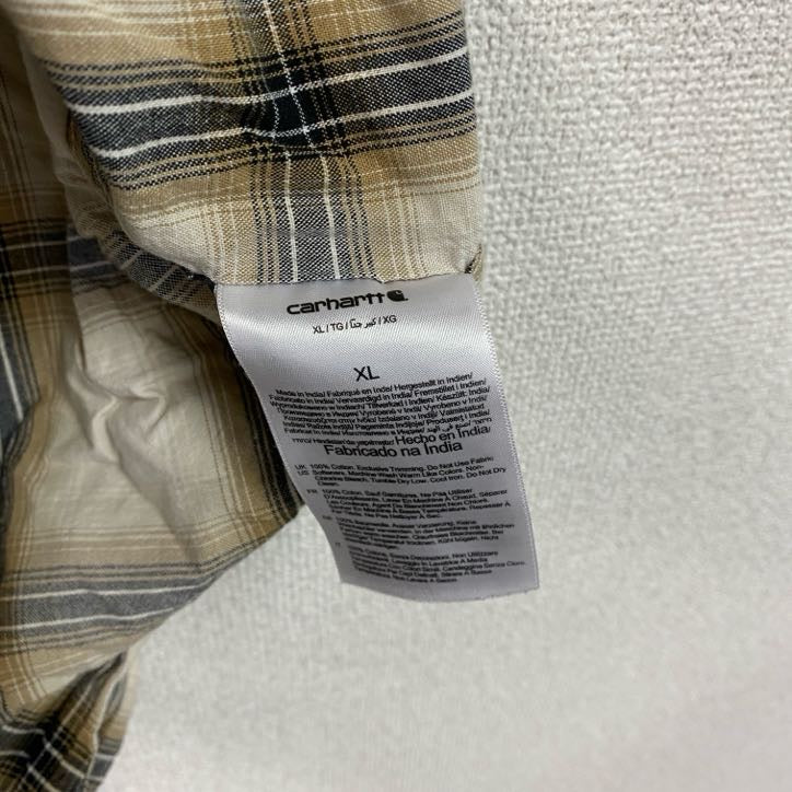 Carhartt　カーハート　半袖ボタンダウンシャツ　ボックスシャツ　ダブルポケット　チェック柄　アイボリー　XLサイズ