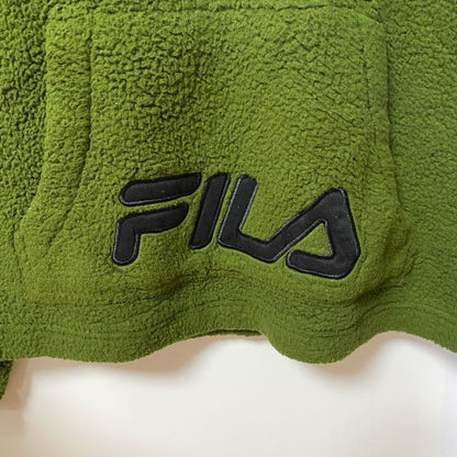 古着 used　FILA フィラ　長袖フリースジャケット　ハーフジップパーカー　プルオーバー　ロゴワッペン　緑　グリーン　Sサイズ