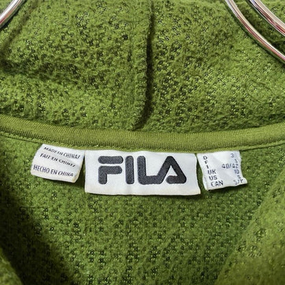 古着 used　FILA フィラ　長袖フリースジャケット　ハーフジップパーカー　プルオーバー　ロゴワッペン　緑　グリーン　Sサイズ