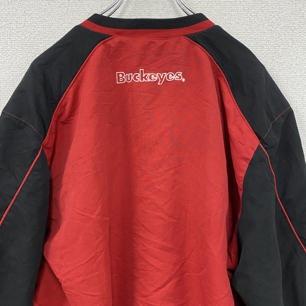 58 SPORTS　ナイロンプルオーバージャケット　アーチプリント　ポケット付き　刺繍ロゴ　デカロゴ　赤　レッド　Lサイズ　古着