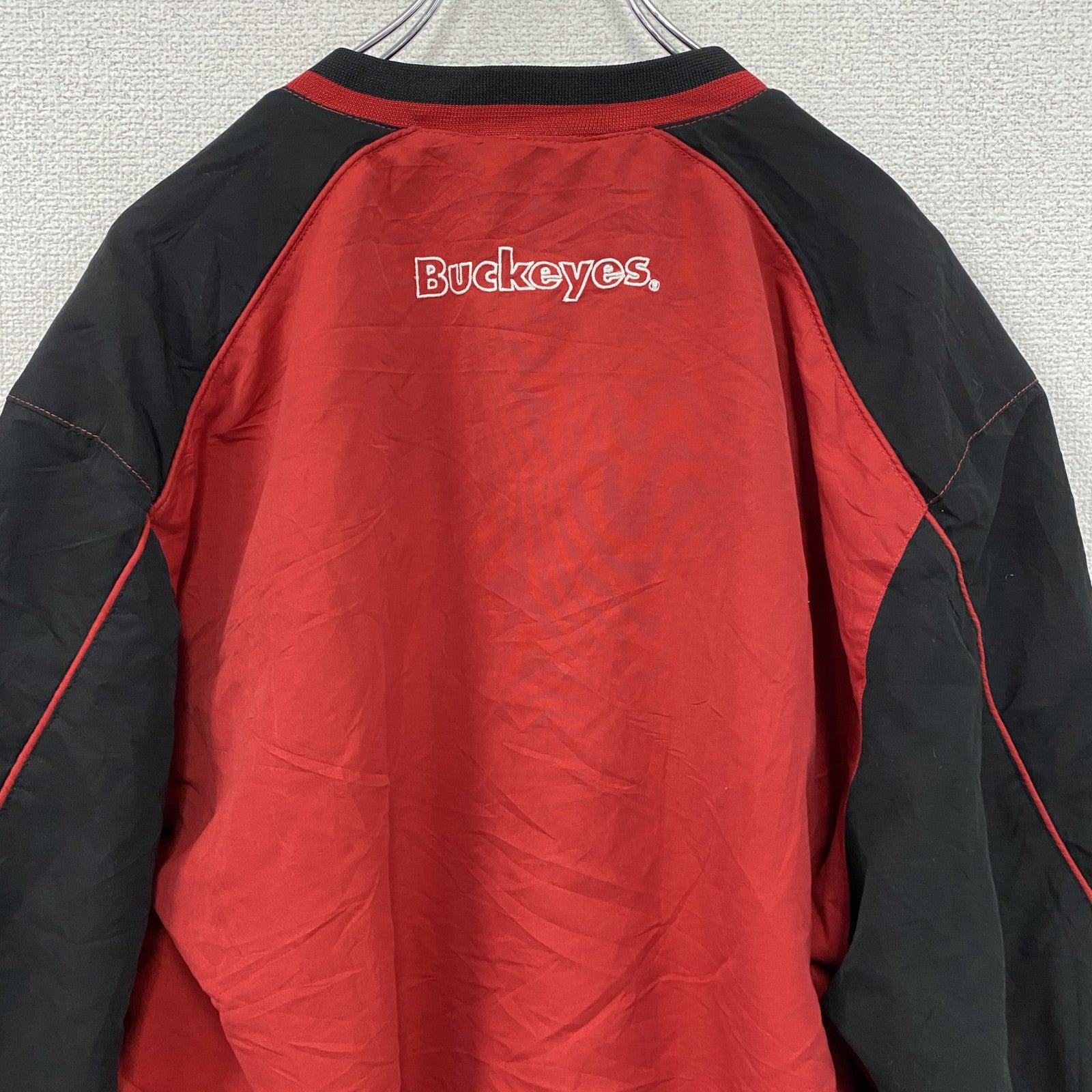 58 SPORTS　ナイロンプルオーバージャケット　アーチプリント　ポケット付き　刺繍ロゴ　デカロゴ　赤　レッド　Lサイズ　古着