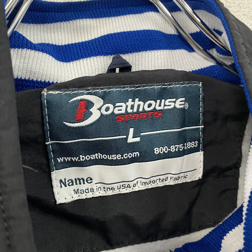 80s～　BOATHOUSE　ハーフジップナイロンプルオーバージャケット　刺繍ロゴ　ヴィンテージ　黒　ブラック　Lサイズ　古着