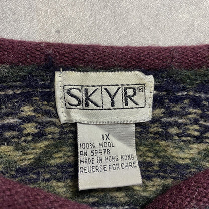 古着 used　SKYR　長袖総柄フルボタンセーター　ウールニットカーディガン　ノルディック柄　レトロ　秋冬服　Lサイズ