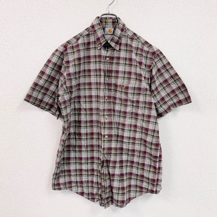 Carhartt　カーハート　半袖ボタンダウンシャツ　チェック柄　ボルドー