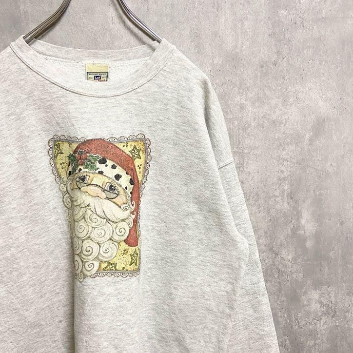 Lee　リー　長袖クルーネックビッグプリントスウェット　トレーナー　サンタクロース　クリスマス　グレー　灰色　Lサイズ　古着