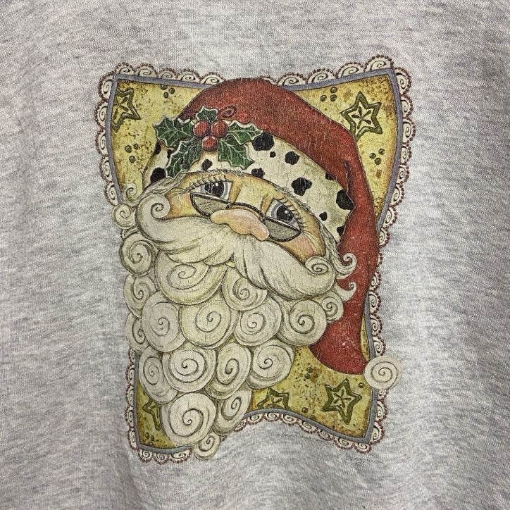 Lee　リー　長袖クルーネックビッグプリントスウェット　トレーナー　サンタクロース　クリスマス　グレー　灰色　Lサイズ　古着