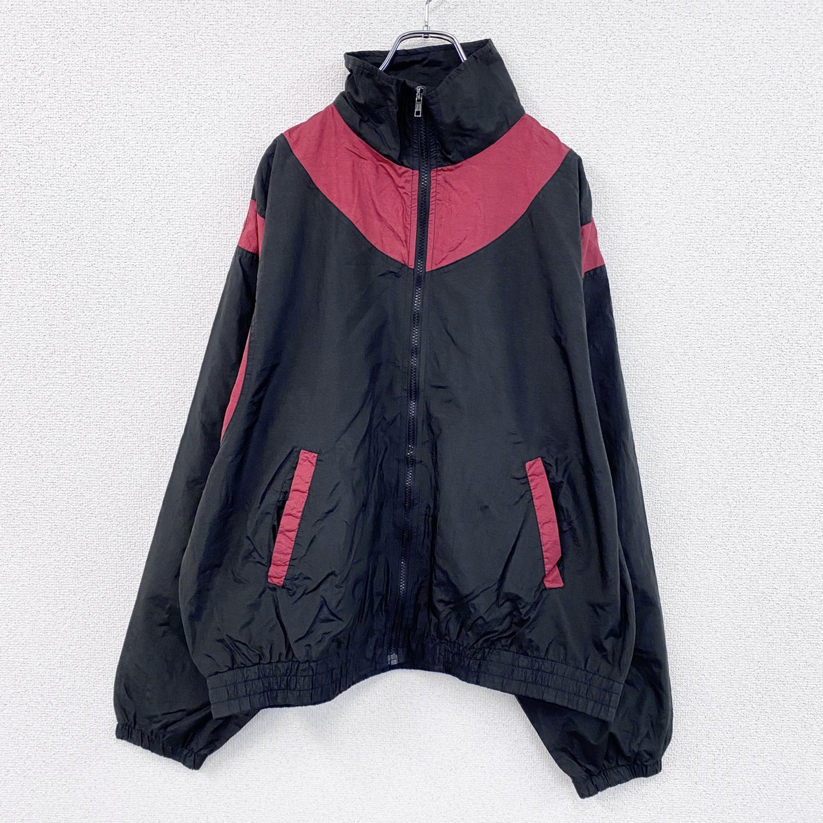 80s　Kampus Kolors　フルジップナイロンジャケット　アーチプリント　3連プリント　ストリート　_　ブラック　Lサイズ ヴィンテージ ウインドブレーカー ナイロンアウター メンズ 古着