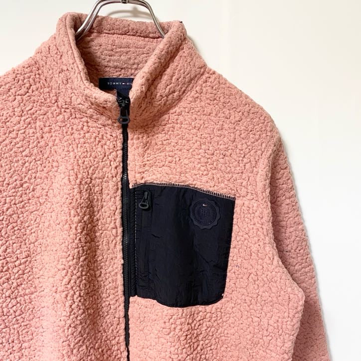 TOMMY HILFIGER トミーヒルフィガー　長袖フリースジャケット　ボア　ハイネック　ピンク　Mサイズ　古着