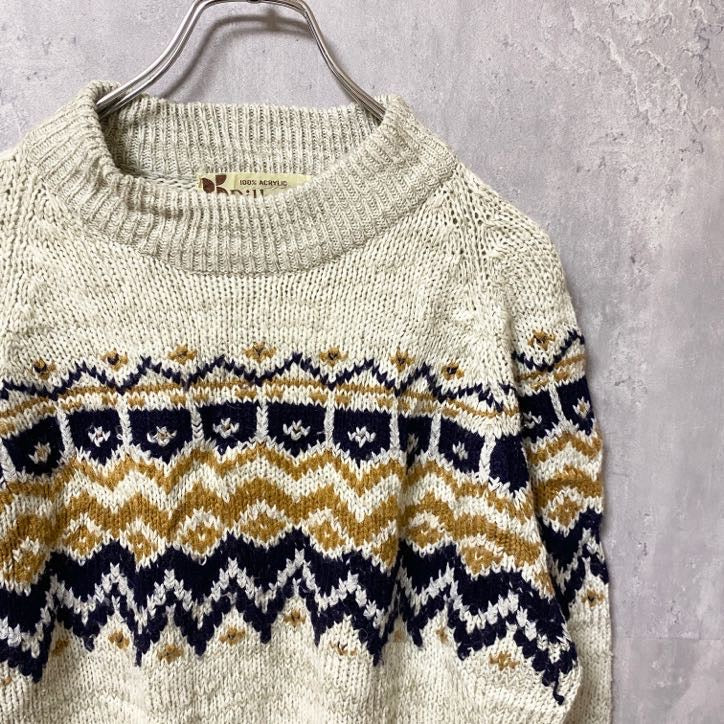 Dillard's　長袖ニット　セーター　ノルディック柄　幾何学模様　秋冬服　レトロデザイン　Lサイズ　古着