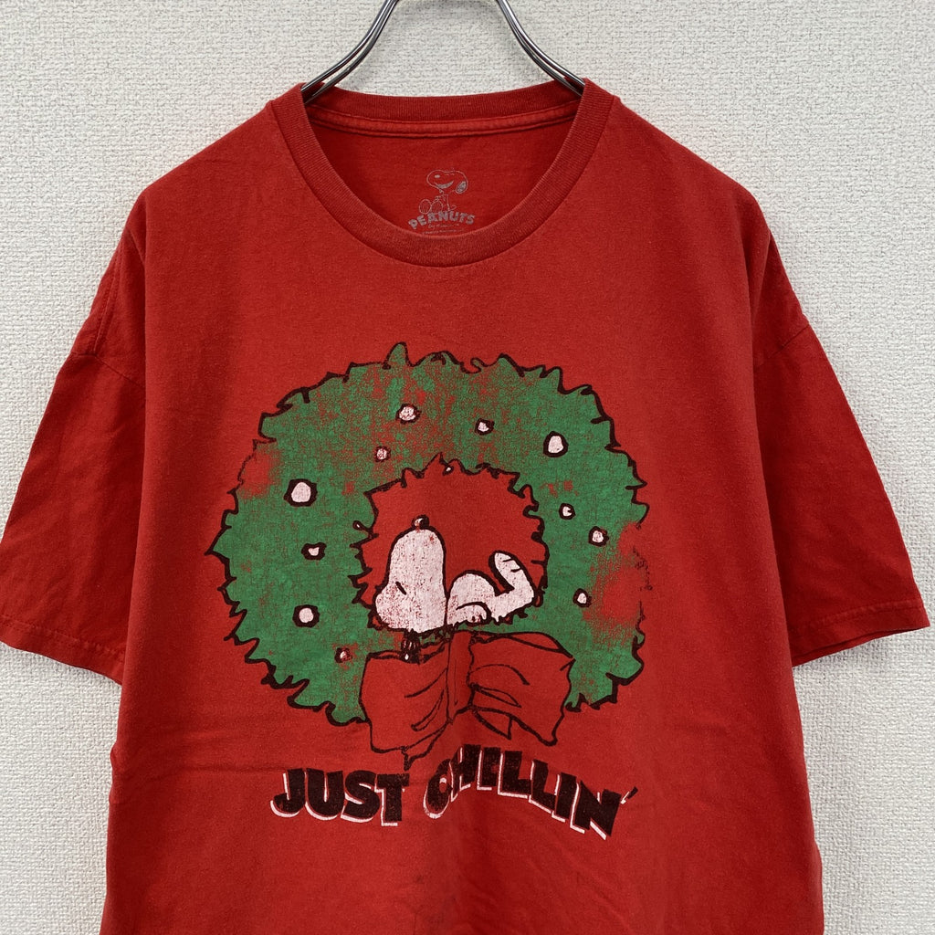 PEANUTS　ピーナツ　スヌーピー　半袖プリントTシャツ　赤　レッド　XLサイズ　古着