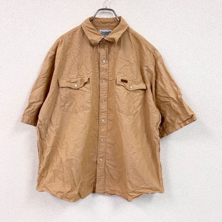 Carhartt　カーハート　半袖ワークシャツ　ボタンダウンシャツ　ダブルポケット　ベージュ　XLサイズ