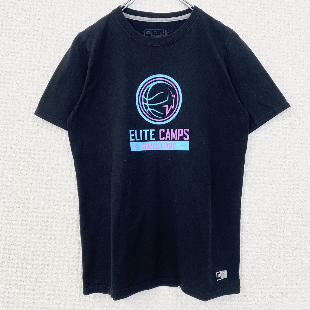 RUSSELL ATHLETC　ラッセル　半袖プリントTシャツ　3連プリント　バスケットボール　クルーネック　黒　ブラック　XLサイズ　古着