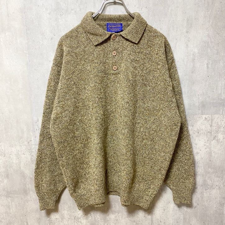 古着　used　PENDLETON　ペンドルトン　長袖ニット　セーター　エルボーパッチ　ハーフボタン　秋冬服　Mサイズ