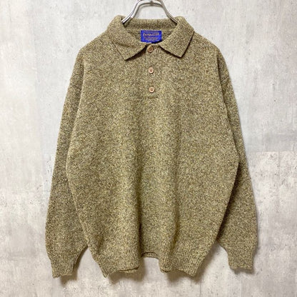 古着　used　PENDLETON　ペンドルトン　長袖ニット　セーター　エルボーパッチ　ハーフボタン　秋冬服　Mサイズ