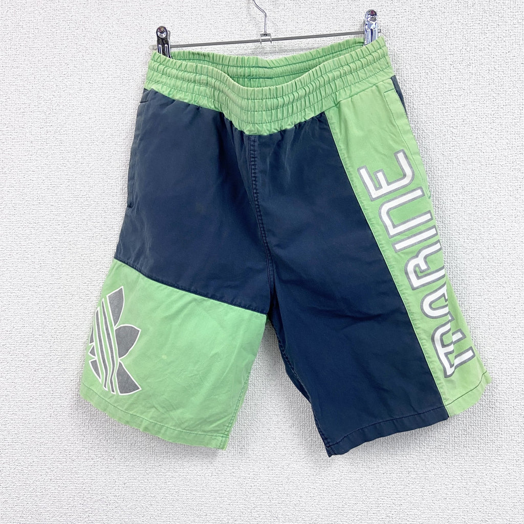～80s　adidas　アディダス　デサント　ハーフパンツ/ショートパンツ　バイカラー　グリーン　ネイビー　紺　Mサイズ　　ヴィンテージ　古着