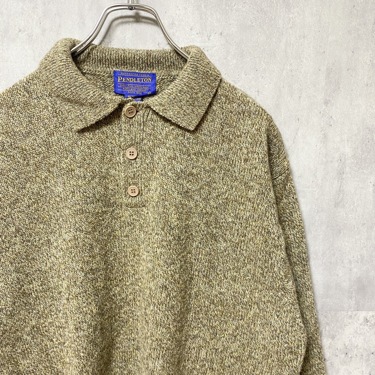 古着　used　PENDLETON　ペンドルトン　長袖ニット　セーター　エルボーパッチ　ハーフボタン　秋冬服　Mサイズ