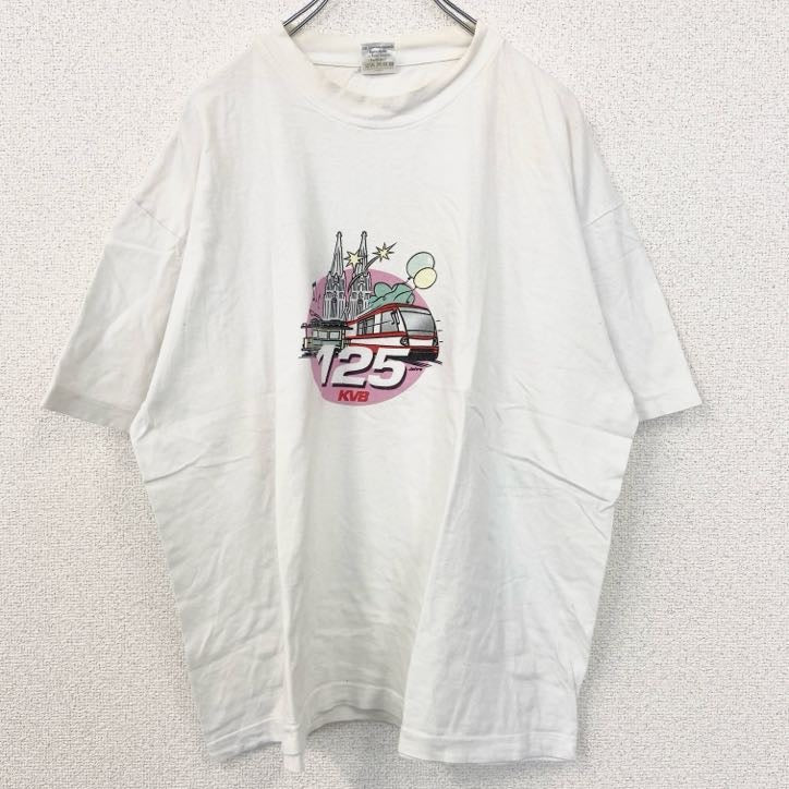 Hanes　ヘインズ　TOP　T　半袖プリントTシャツ　KVB　125　電車　白　ホワイト　XLサイズ　古着