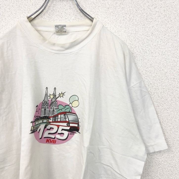 Hanes　ヘインズ　TOP　T　半袖プリントTシャツ　KVB　125　電車　白　ホワイト　XLサイズ　古着