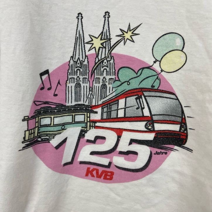 Hanes　ヘインズ　TOP　T　半袖プリントTシャツ　KVB　125　電車　白　ホワイト　XLサイズ　古着