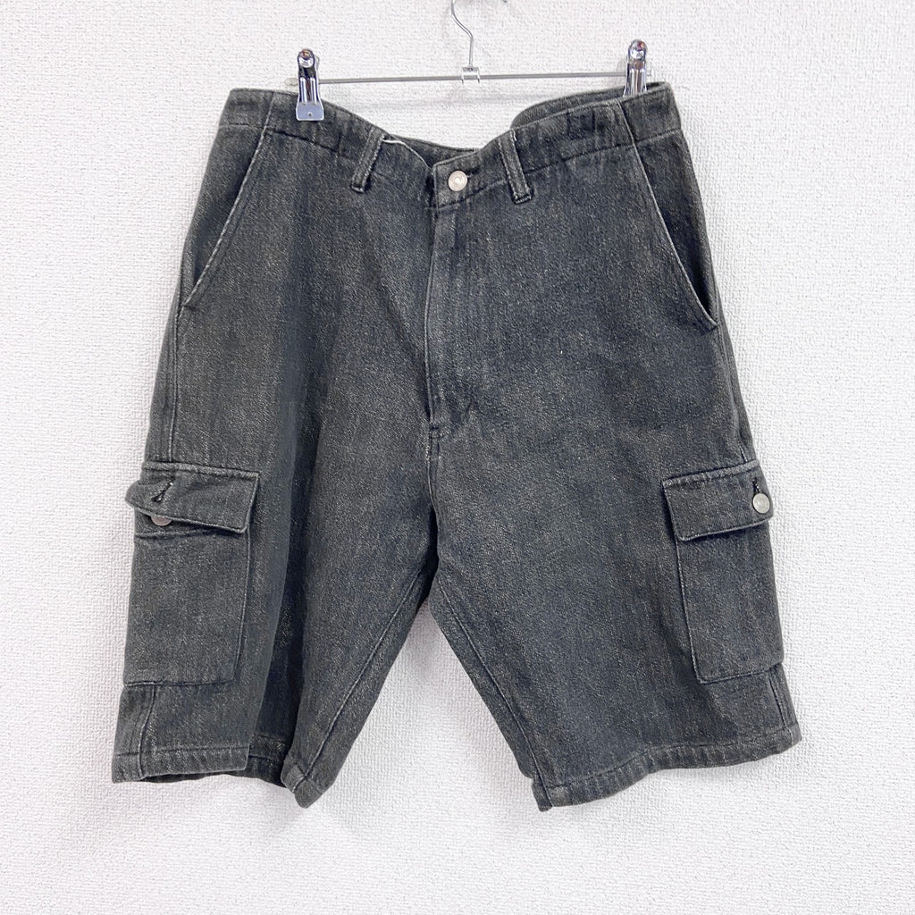 Satiate　ブラックデニムカーゴパンツ　デニムハーフパンツ/ショートパンツ　ジップフライ　黒　ブラック　Lサイズ　古着