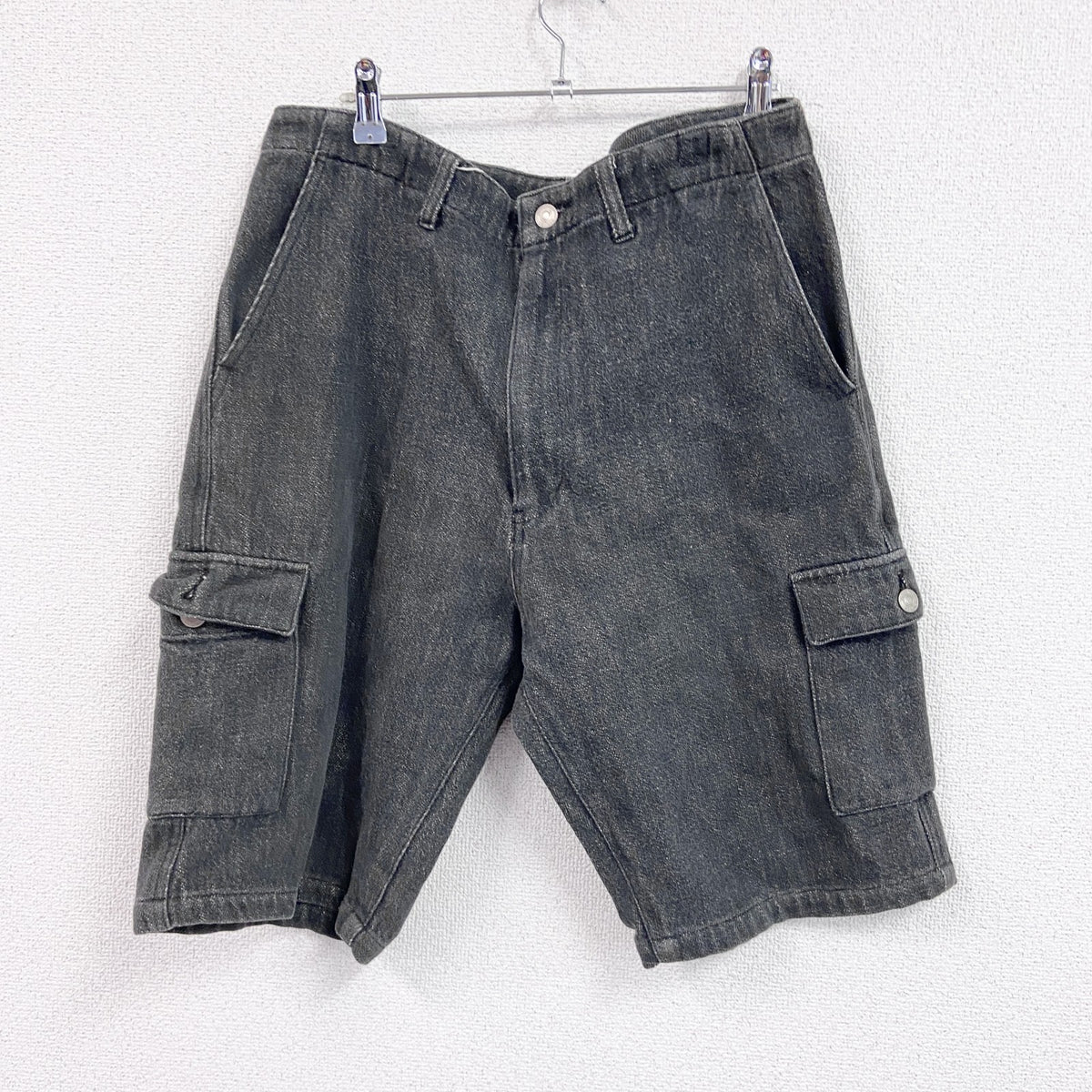 Satiate　ブラックデニムカーゴパンツ　デニムハーフパンツ/ショートパンツ　ジップフライ　黒　ブラック　Lサイズ　古着