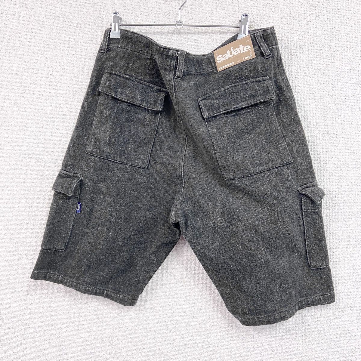 Satiate　ブラックデニムカーゴパンツ　デニムハーフパンツ/ショートパンツ　ジップフライ　黒　ブラック　Lサイズ　古着