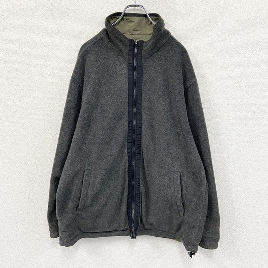 90s～　オールドユニクロ　フリースジャケット/ボアジャケット　リバーシブル　カーキ　灰色　グレー　Lサイズ