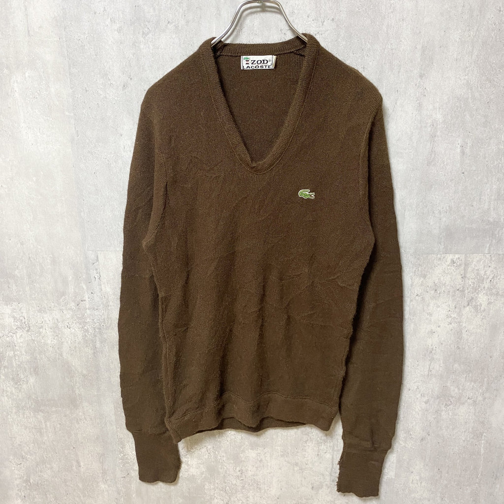 70s　IZOD LACOSTE アイゾッド　ラコステ　長袖Vネックセーター　ニット　ワンポイントロゴ　Sサイズ　　ヴィンテージ　古着