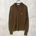 70s　IZOD LACOSTE アイゾッド　ラコステ　長袖Vネックセーター　ニット　ワンポイントロゴ　Sサイズ　　ヴィンテージ　古着