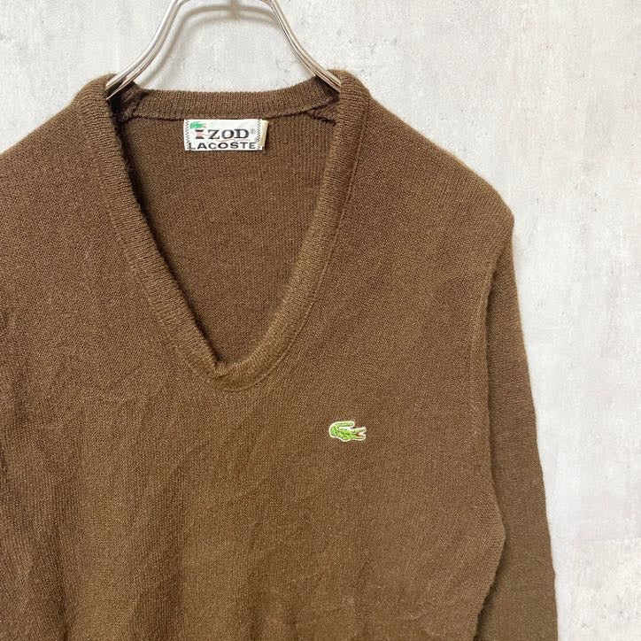 70s　IZOD LACOSTE アイゾッド　ラコステ　長袖Vネックセーター　ニット　ワンポイントロゴ　Sサイズ　　ヴィンテージ　古着