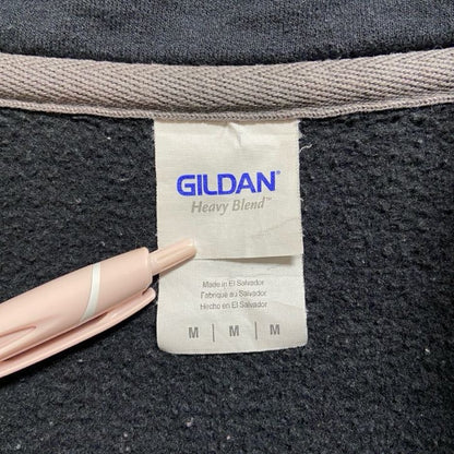 古着 used　GILDAN　ギルダン　長袖ハーフジップスウェット　トレーナー　バックプリント　黒　ブラック　Mサイズ