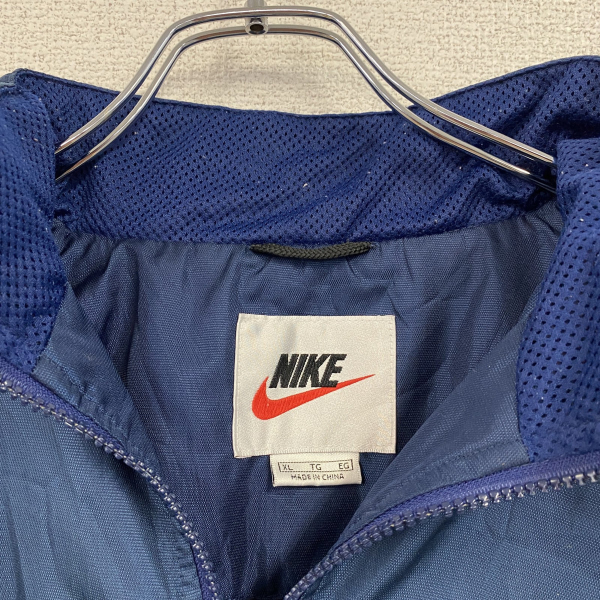 90s　NIKE　ナイキ　フルジップジャケット　スウッシュ　ワンポイント　ヴィンテージ　紺　ネイビー　XLサイズ　古着