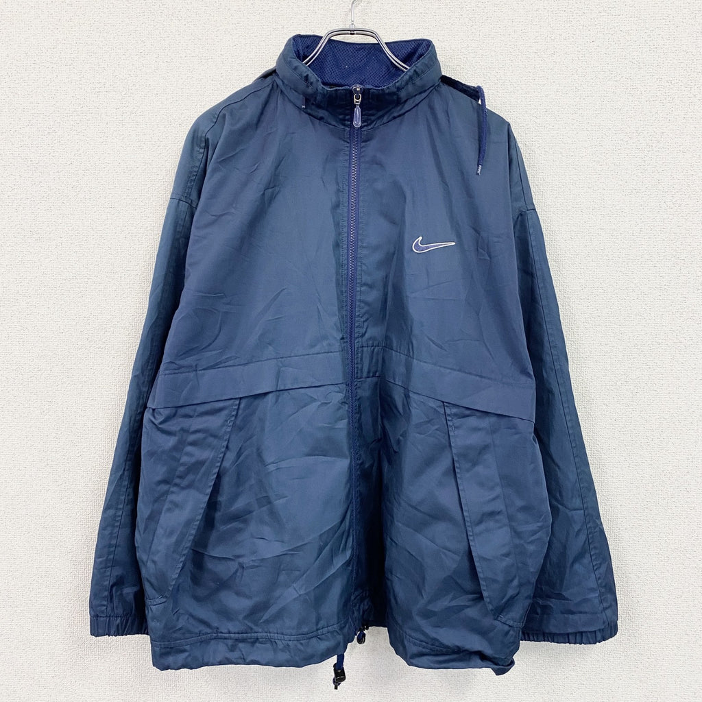 90s　NIKE　ナイキ　フルジップジャケット　スウッシュ　ワンポイント　ヴィンテージ　紺　ネイビー　XLサイズ　古着