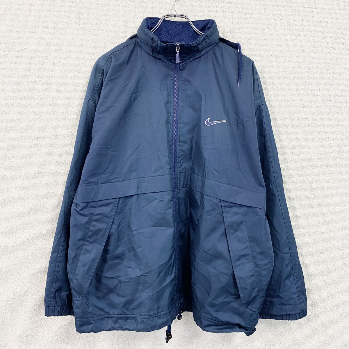90s　NIKE　ナイキ　フルジップジャケット　スウッシュ　ワンポイント　ヴィンテージ　紺　ネイビー　XLサイズ　古着