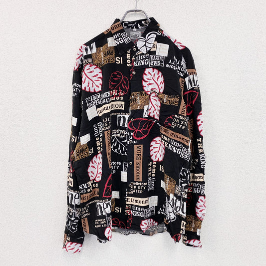 CARDCHE　長袖総柄デザインシャツ　マルチカラー　黒　ブラック　XLサイズ