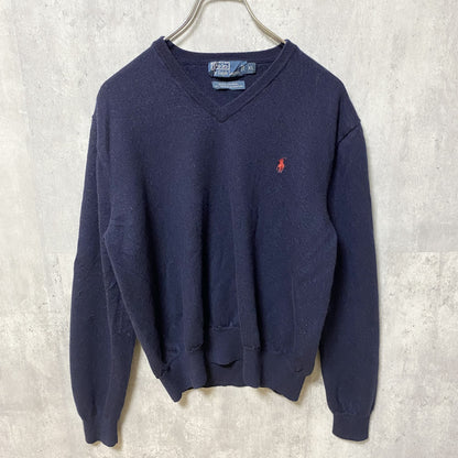 古着　used　POLO by Ralph Lauren ポロバイラルフローレン　長袖Vネックセーター　ネイビー　Mサイズ