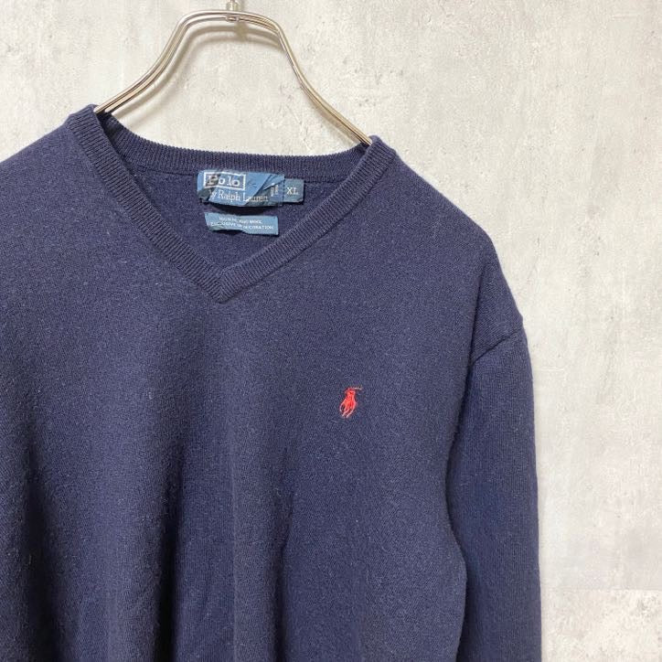 古着　used　POLO by Ralph Lauren ポロバイラルフローレン　長袖Vネックセーター　ネイビー　Mサイズ