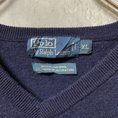 古着　used　POLO by Ralph Lauren ポロバイラルフローレン　長袖Vネックセーター　ネイビー　Mサイズ