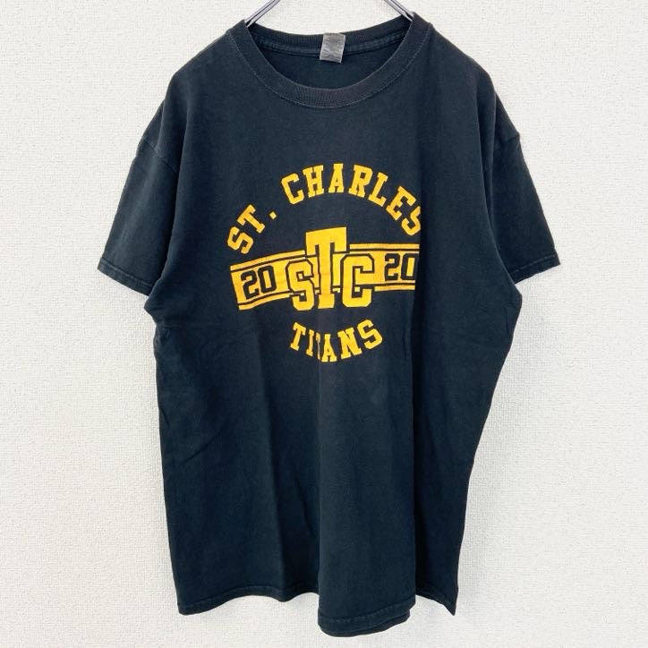 GILDAN　ギルダン　半袖プリントTシャツ　アーチプリント　両面プリント　黒　ブラック　Lサイズ　古着