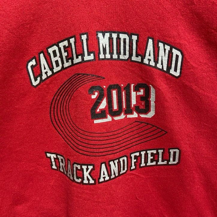 JERZEES　長袖プリントスウェット　トレーナー　クルーネック　CABELLMIDLAND　赤　レッド　Lサイズ　古着