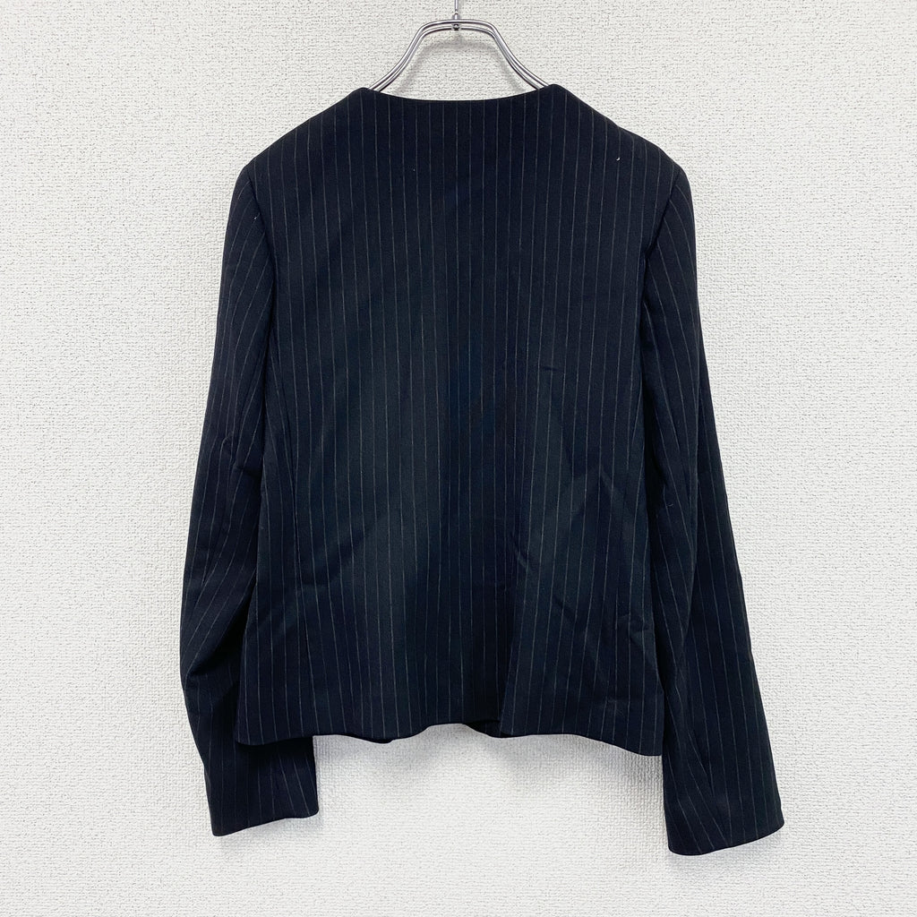 UNIQLO　ユニクロ　ノーカラージップアップジャケット　ストライプ柄　紺　ネイビー　Mサイズ　古着