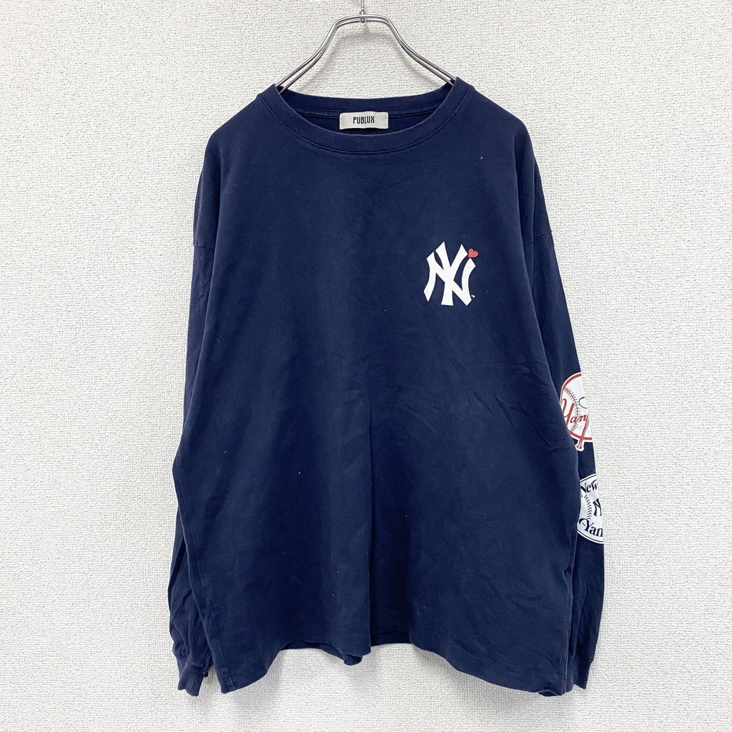 PUBLUX　パブリュクス　MLB　ニューヨークヤンキース　長袖Tシャツ/ロンT　紺　ネイビー　Lサイズ　古着