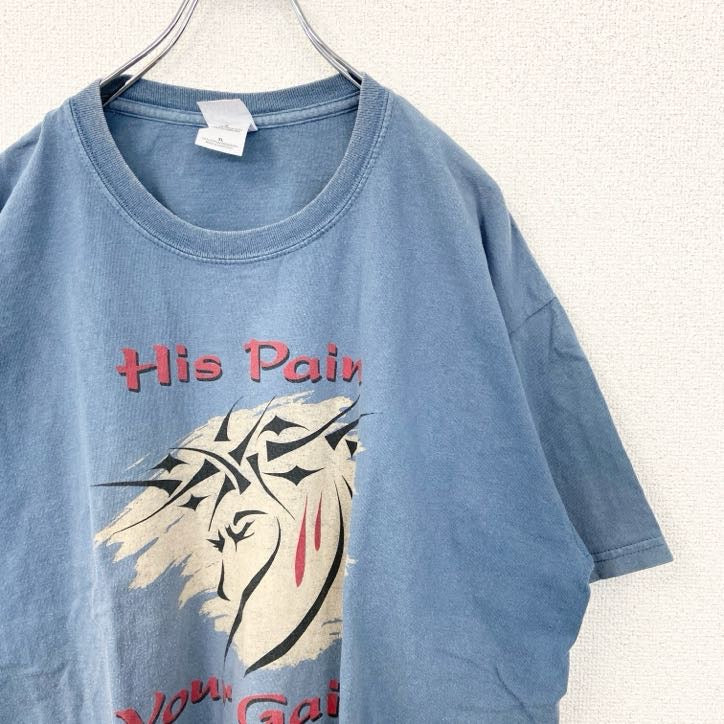 GILDAN　ギルダン 半袖プリントTシャツ　メッセージ　オーバーサイズ　レトロ　青　ブルー　XLサイズ　古着