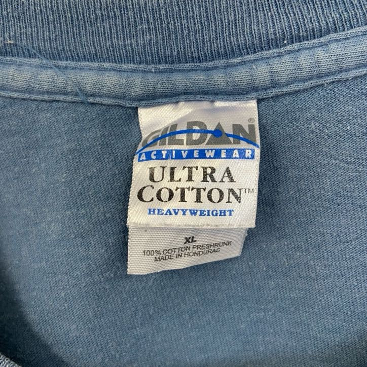 GILDAN　ギルダン 半袖プリントTシャツ　メッセージ　オーバーサイズ　レトロ　青　ブルー　XLサイズ　古着
