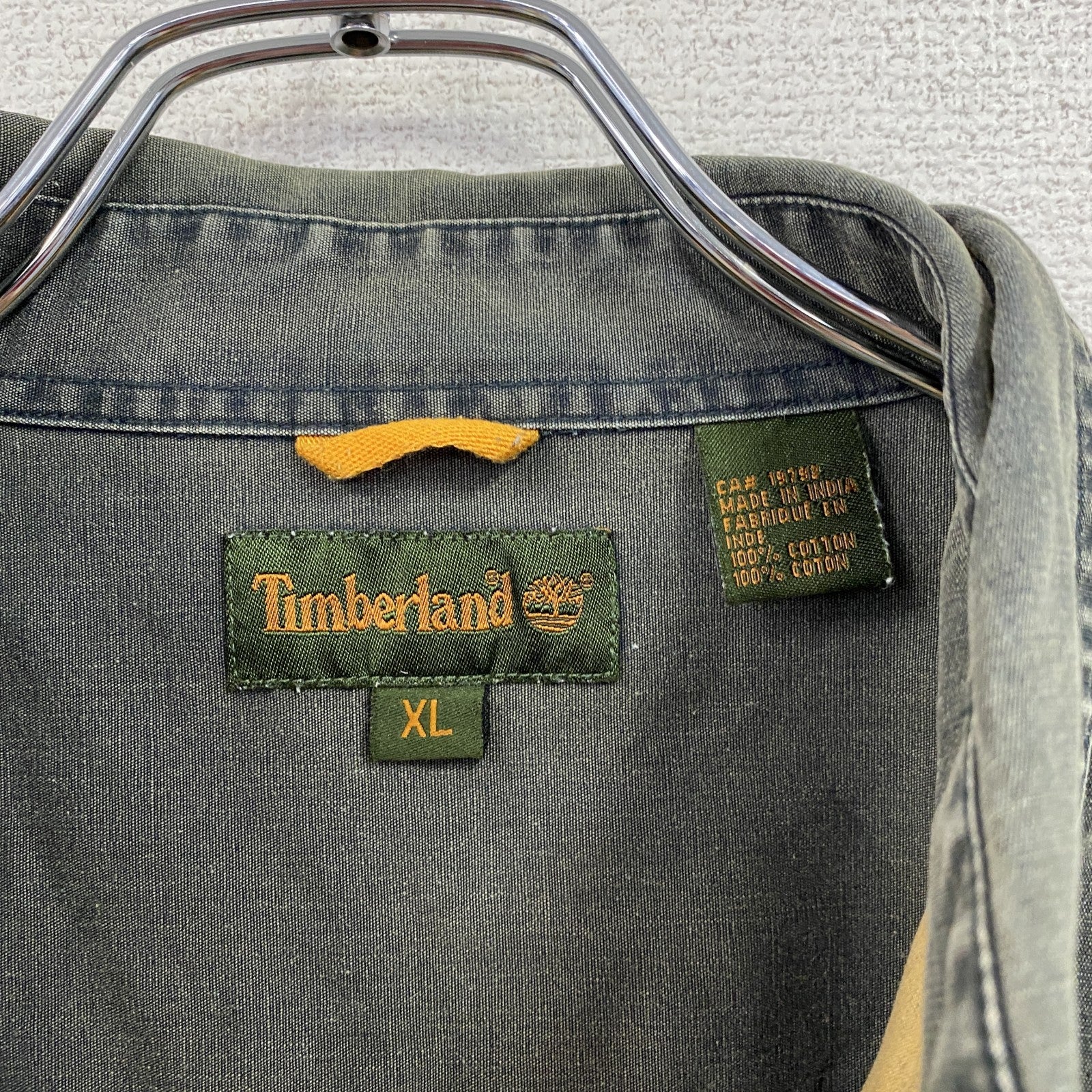 ～00s　Timberland　ティンバーランド　長袖シャツジャケット　2つポケット　無地　ヴィンテージ　灰色　グレー　XLサイズ　古着